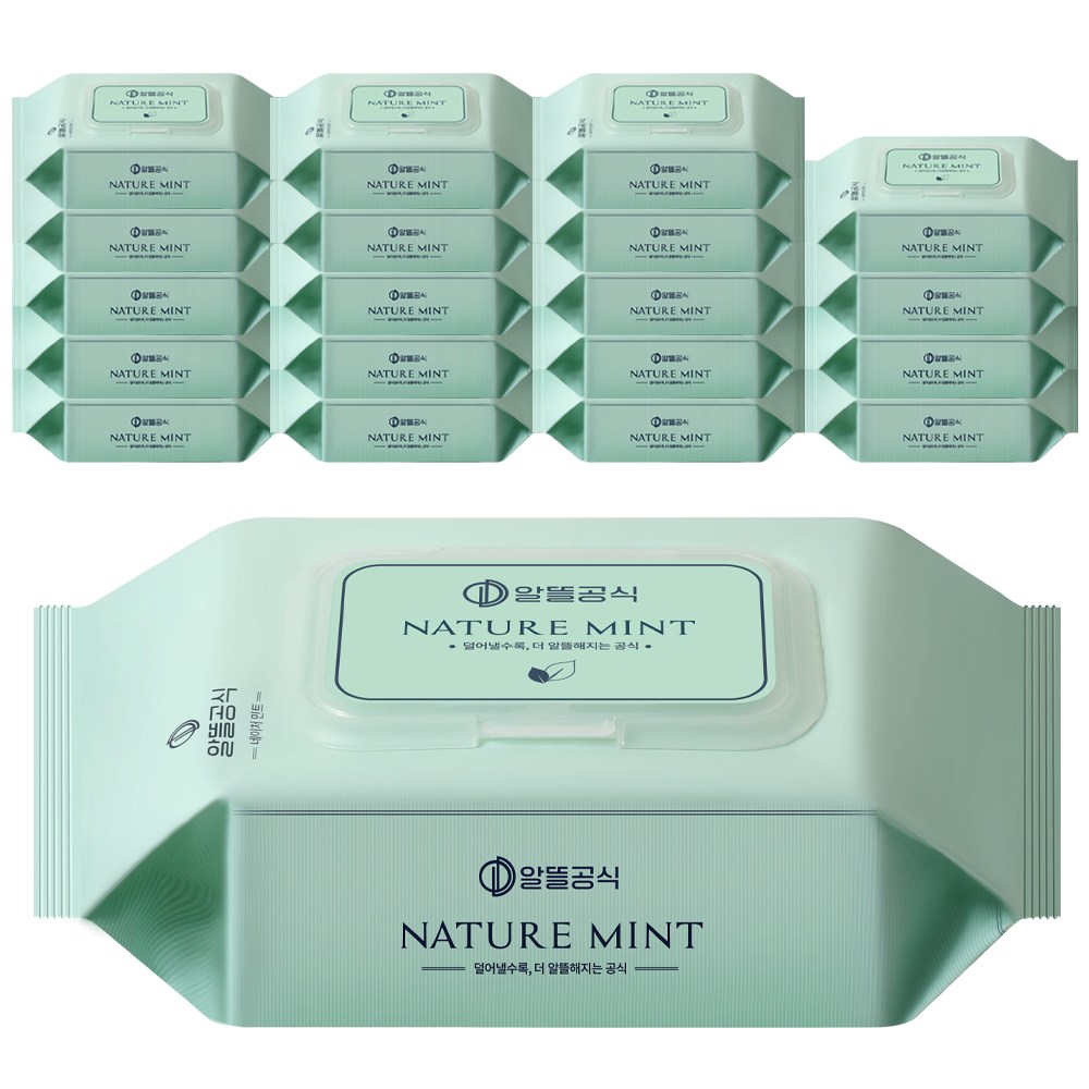 알뜰공식 물티슈 네이처 민트 캡형, 20개, 100매, 50g 25,900원