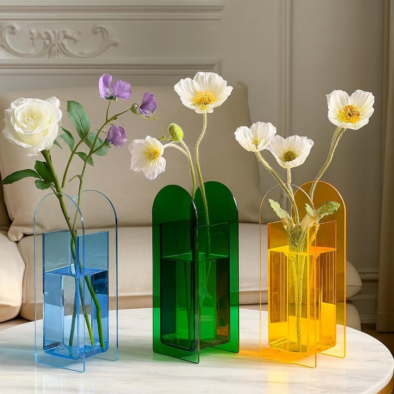 모던 아크릴 화병 - 투명 컬러 플라워 베이스, 미니멀 홈 데코 수경재배 플랜터 거실&식탁&오피스 장식 25,600원