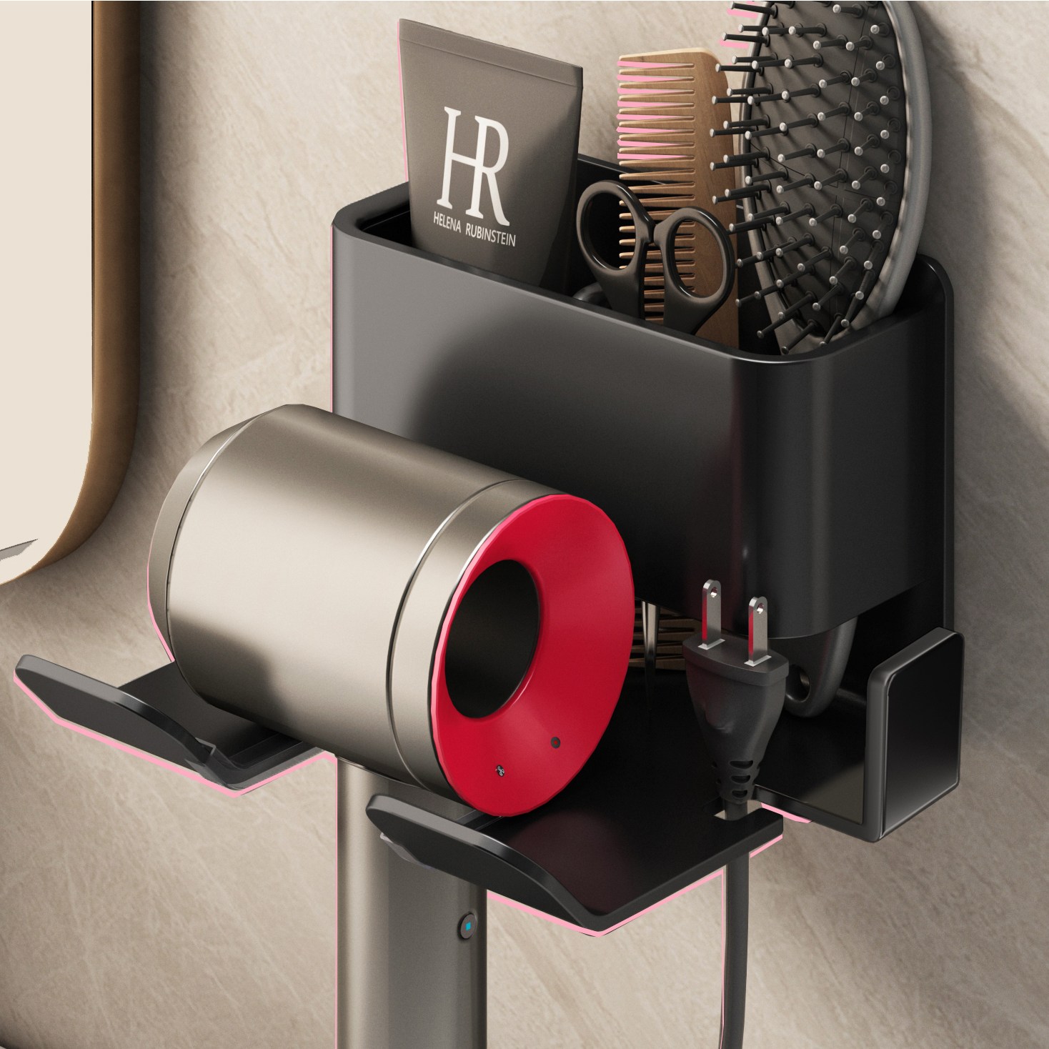  에스위두 무타공 수납형 강력접착 기스방지 선정리 프리미엄 드라이기 거치대 14,980원