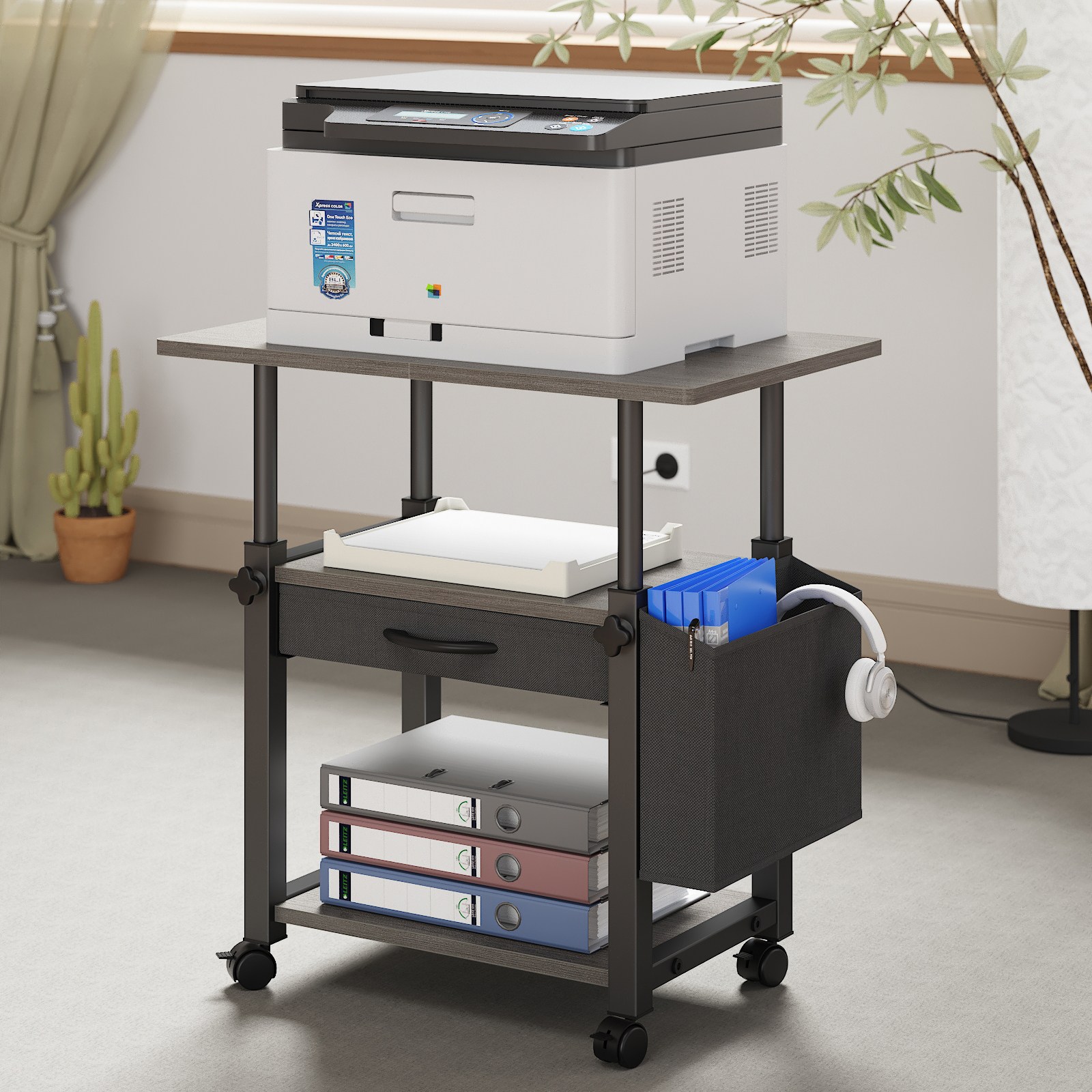 NLBUU 높이조절 이동식 프린터 선반 3단 다용도 복합기 프린트 받침대 다이 컴퓨터 본체 선반 거치대, Gray 40,790원