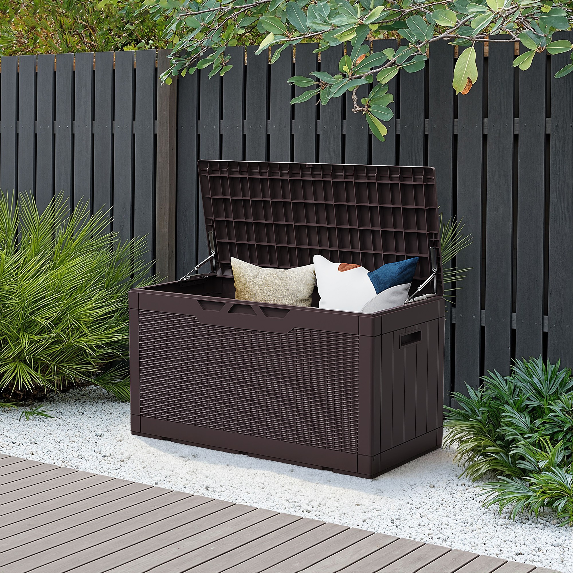 Homall 데크박스 실내 야외 캄핑 다용도 플라스틱 보관함 400L, 1개, 짙은 갈색 108,000원
