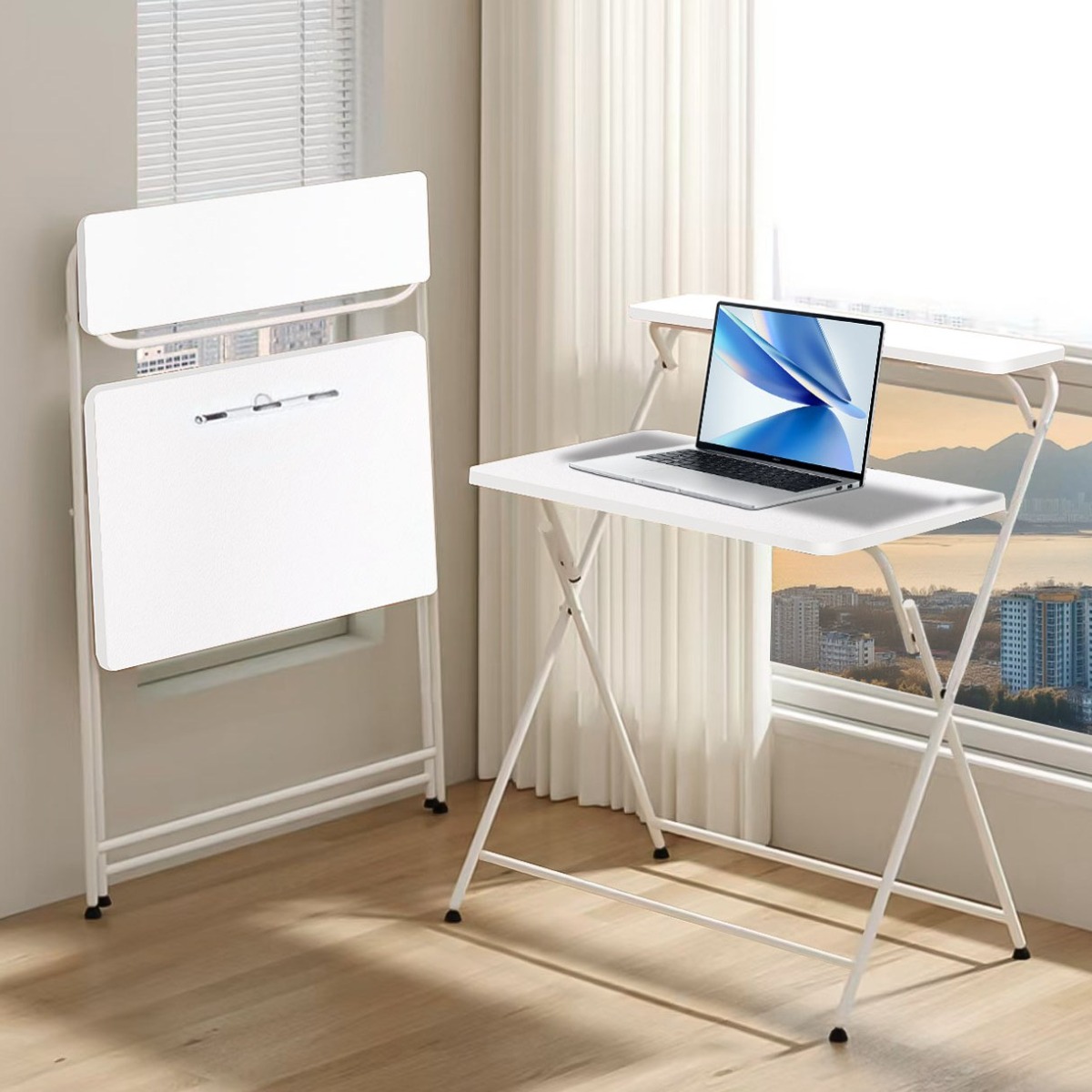 레퓰리 원터치 접이식 튜브 책상 빅사이즈 컴퓨터 테이블 수납 선반형 테이블, 화이트 라지 업그레이드 42,800원