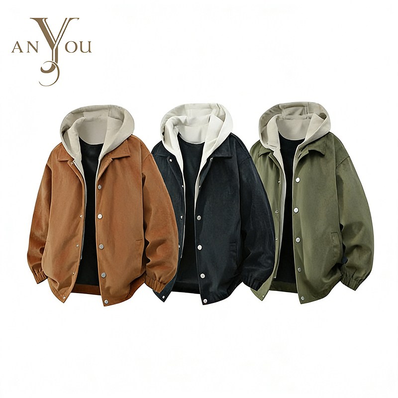 ANYOU 남성용 봄가을 루즈핏 후드 점퍼 빅사이즈 캐주얼 자켓 39,520원