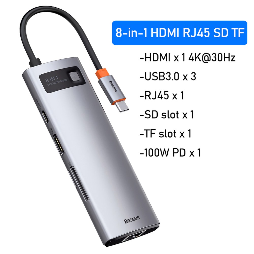 Baseus-USB 허브 HDMI 호환 4K 타입c to USB 3.0 분배기 PD 100W 도킹 스테이션, MacBook Pro Air M1 8/6/5 61,400원