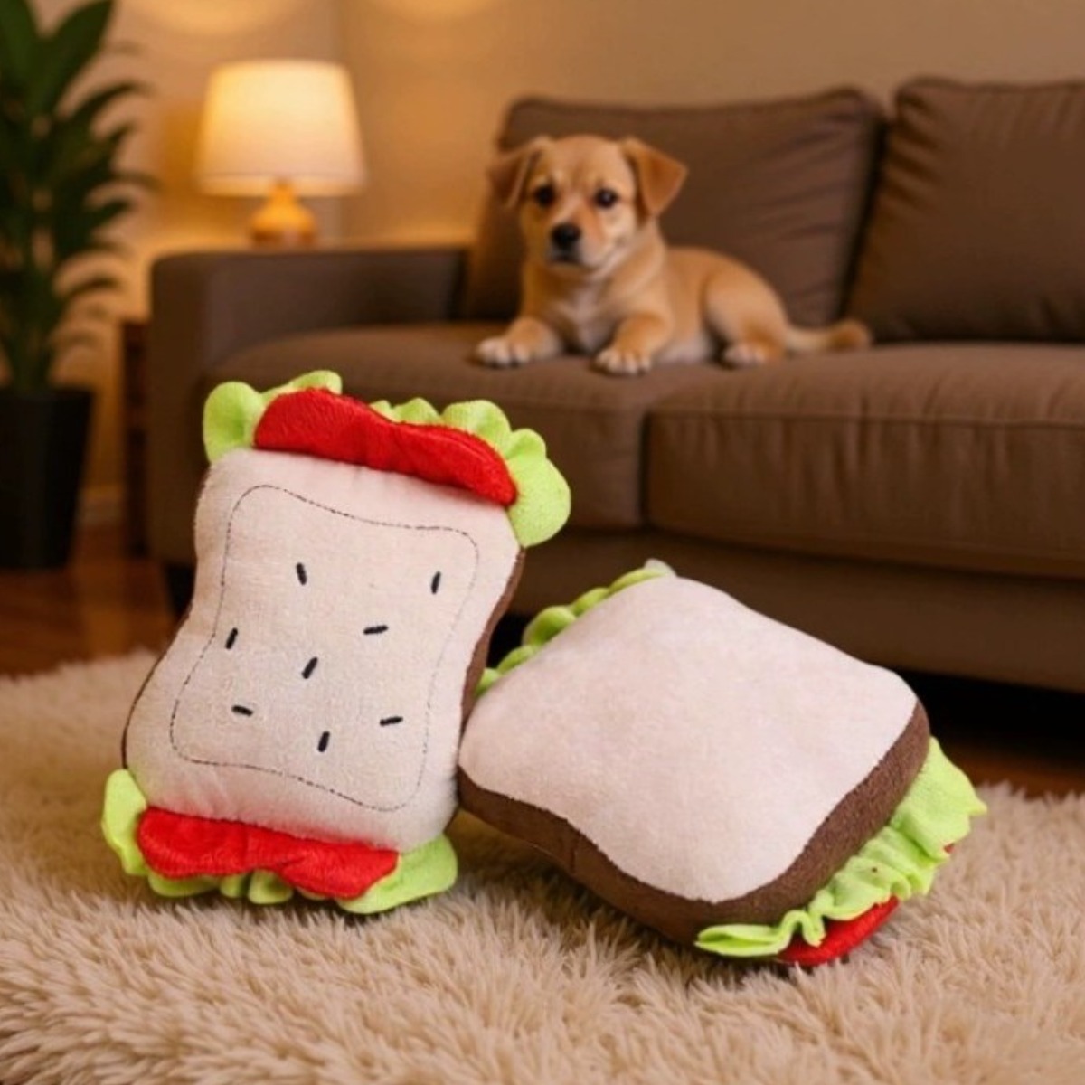 삑삑이 라텍스 토스트 모양 강아지 장난감 / 귀여운 발성 인형 / 스트레스 해소 실내 놀이, 1개, 샌드위치 10,500원
