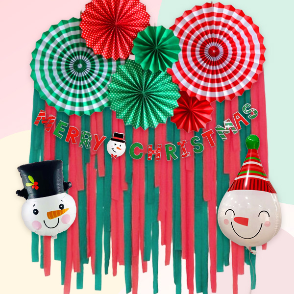 [파티지] E_크리스마스풍선 모음 / 크리스마스풍선세트 /눈사람풍선/루돌프풍선/눈꽃풍선, E_F4_풍선 풀SET_페이퍼팬 스트리머 눈사람 17,900원