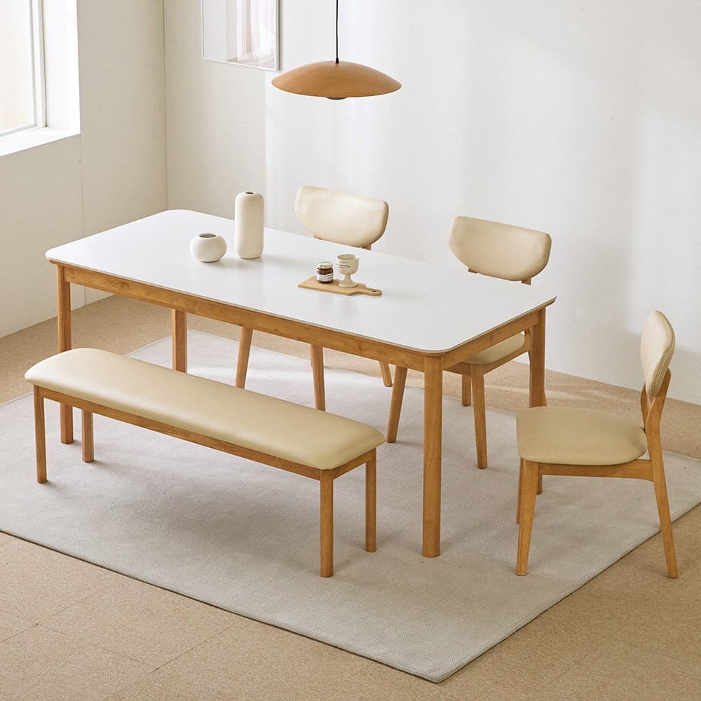 파로마 데니벨 세라믹 원목식탁 벤치 세트 6인용 1800 (벤치1 의자3), 상세 설명 참조, 옵션선택:내추럴화이트 벤치 세트 739,000원