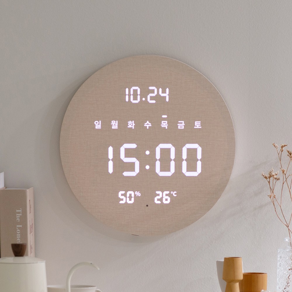 플라이토 무선 루나 데이 온습도 LED 인테리어 거실 벽시계 29cm 149,000원