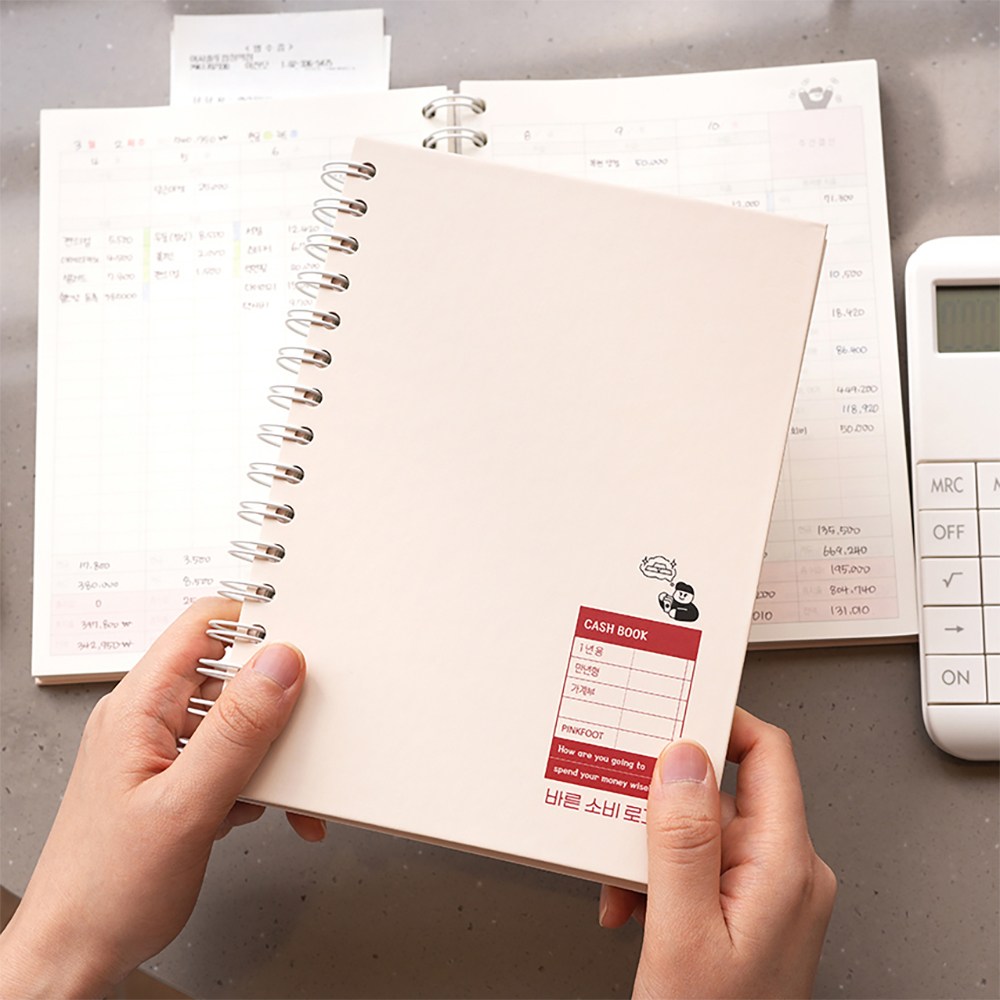 소비노트 만년가계부 다이어리 스프링 제본 금전출납부 캐시북 용돈기입장, 1개, 아이보리 12,800원