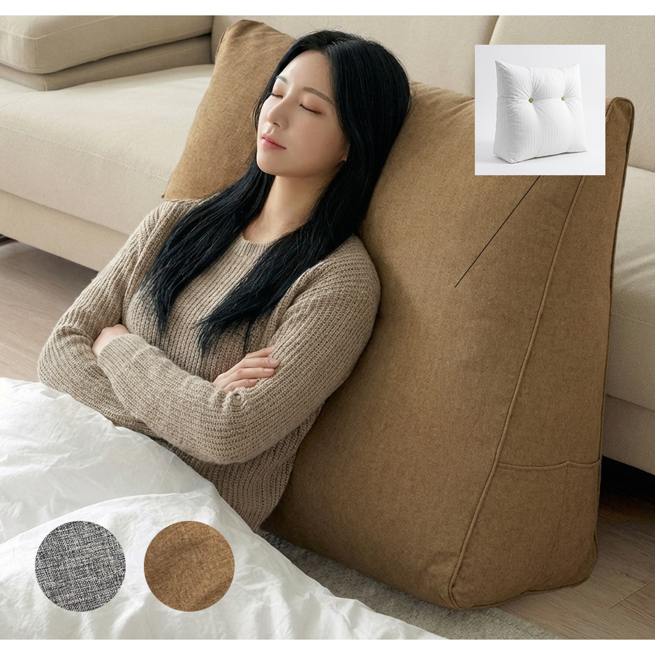 리넨 캔버스 삼각 등받이 쿠션 머리 목까지 지지 변형없는 세탁가능 허리 등쿠션 Yzontro, 카키 54,900원