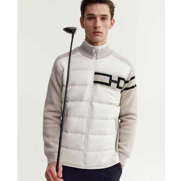 [헤지스골프] 남성 아이보리 소재배색 울혼방 집업가디건 WPSW2D993IV 255,320원