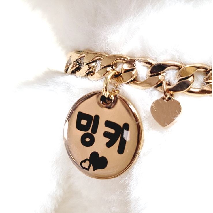 서은이네 애견이름표 강아지 목걸이 인식표 9미리폭 써지컬스틸체인목줄(길이조절가능+더블오링연결)+써지컬스틸 원형팬던트(투명코팅)+이쁜 하트딸랑이 34,000원