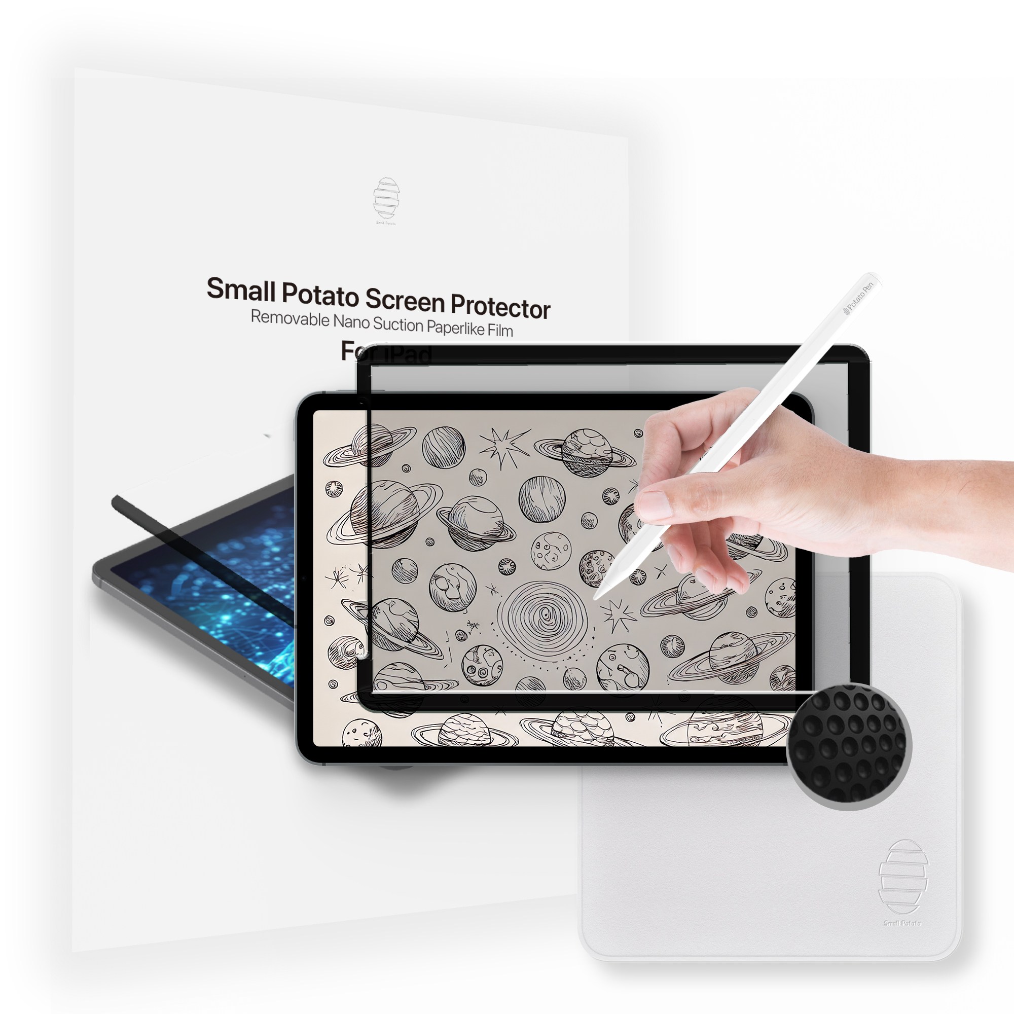 스몰포테이토 아이패드 나노흡착 탈부착 종이질감 액정보호 필름 (메탈펜촉 + 광택용 천 set) 18,900원