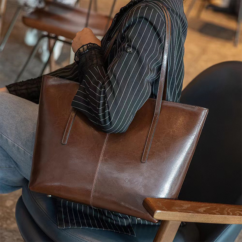 Mimi Market 여성 천연소가죽 숄더백 대용량 쇼퍼백 서류가방, 현재가 59,000원