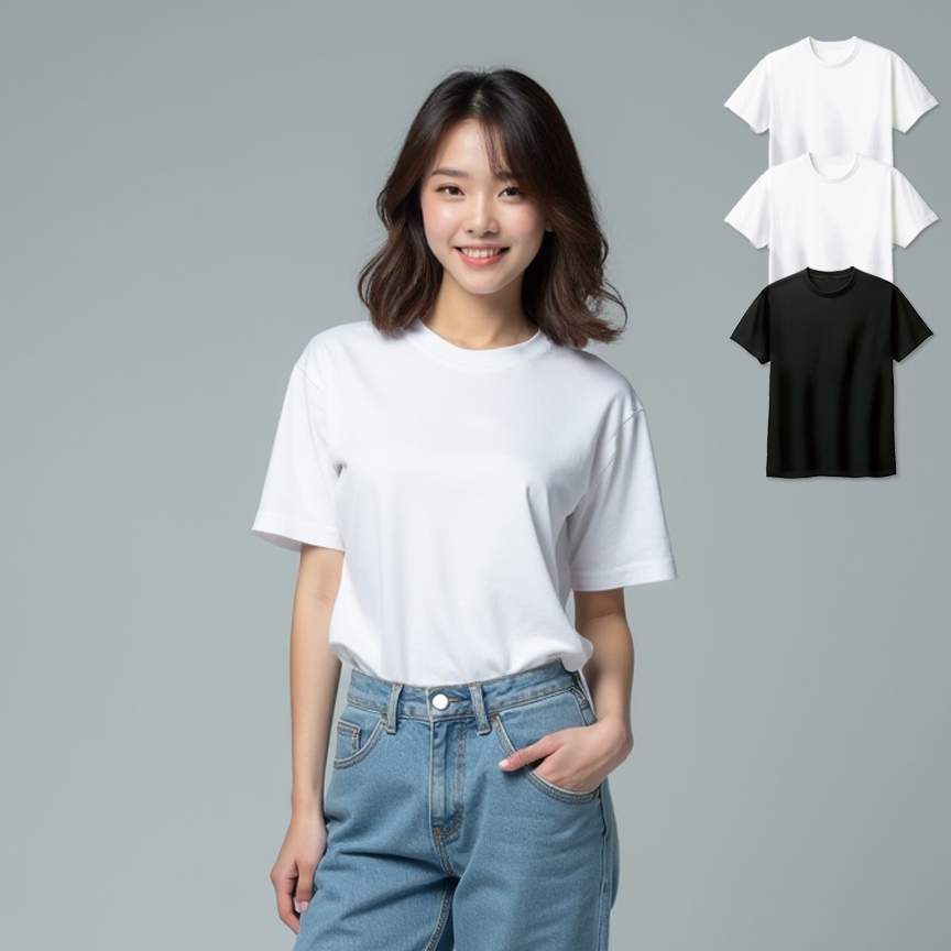 [국산] 순면 라운드 반팔 기본 무지 흰티3장 흰티2+검정1 17,900원