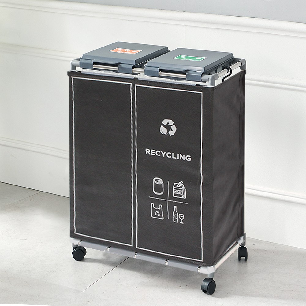 도매링크 재활용 분리수거함 커버세트_재활용커버 부직포커버 스탠드 스티로폼 비닐 페트병 플라스틱 가정용 대형 분리배출 수거대 쓰레기통 대용량, 분리수거함 2단 그레이 커버세트 26,900원