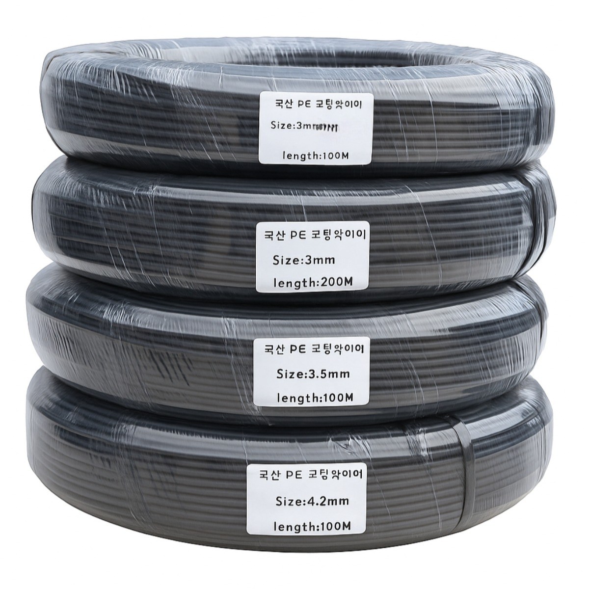 케이에스로프 PE코팅와이어 농자재 와이어 포도 로프 유인줄 하우스 방조망, 100M 15,500원