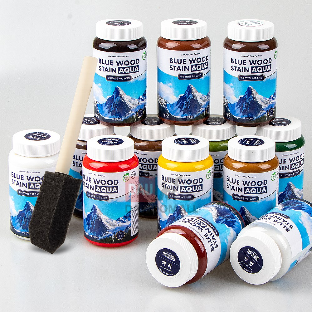 [다우몰] 친환경 수성 스테인 페인트 블루 우드 아쿠아 목재 가구 방문 코팅 (스펀지붓) 12,800원