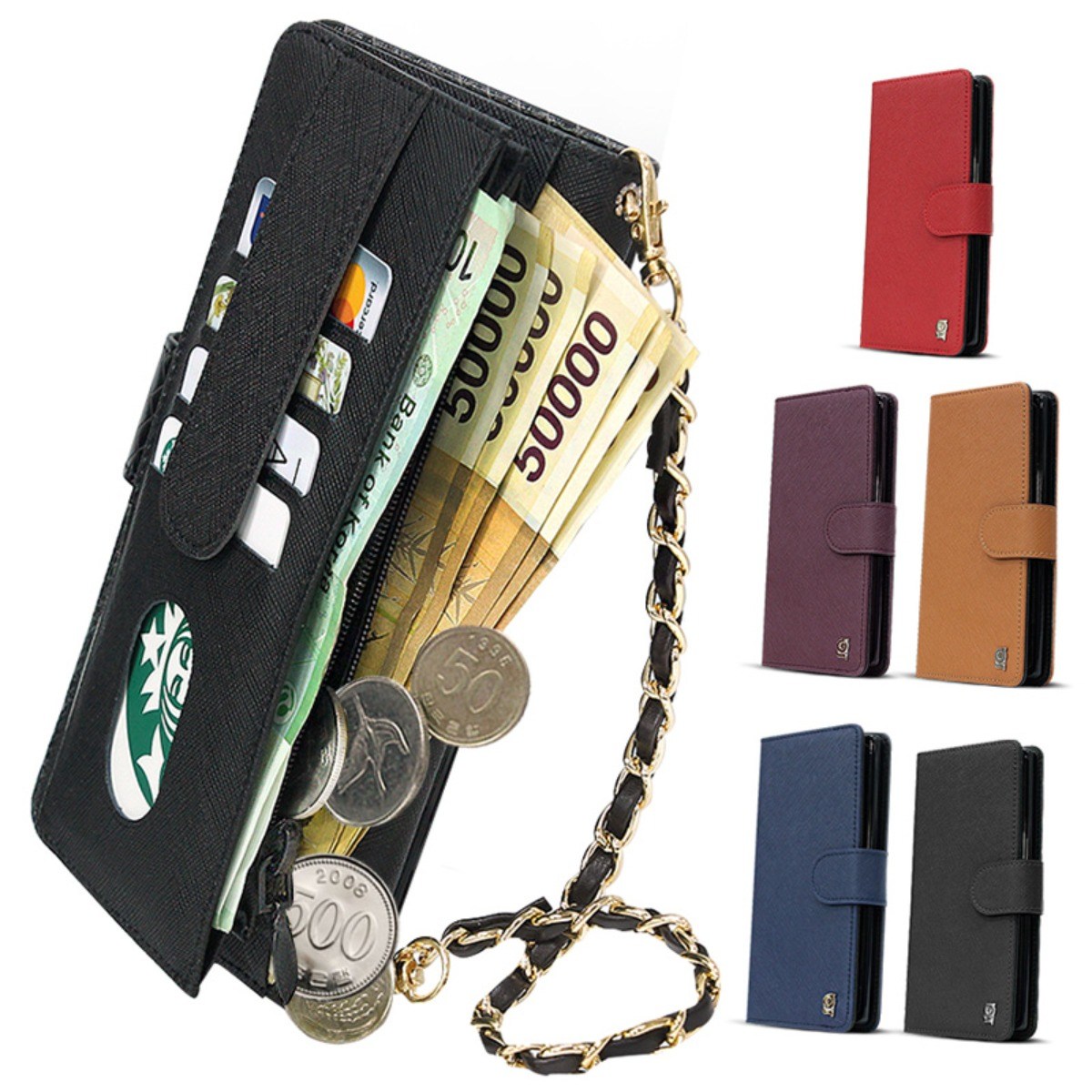 국내제작 천연소가죽 프라펠 다이어리 지퍼케이스 한정판 손목체인증정 동전수납 지폐수납 카드수납 카드흘림방지 /갤럭시퀀텀2 케이스 A826 25,000원