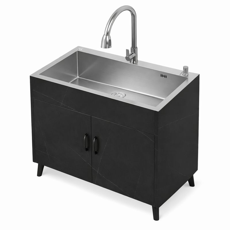 큐디테일 스테인리스 소형싱크대 간이 사이드 씽크 핸드워시테이블 부엌 하부장, 1개, 블랙, 현재가 197,000원