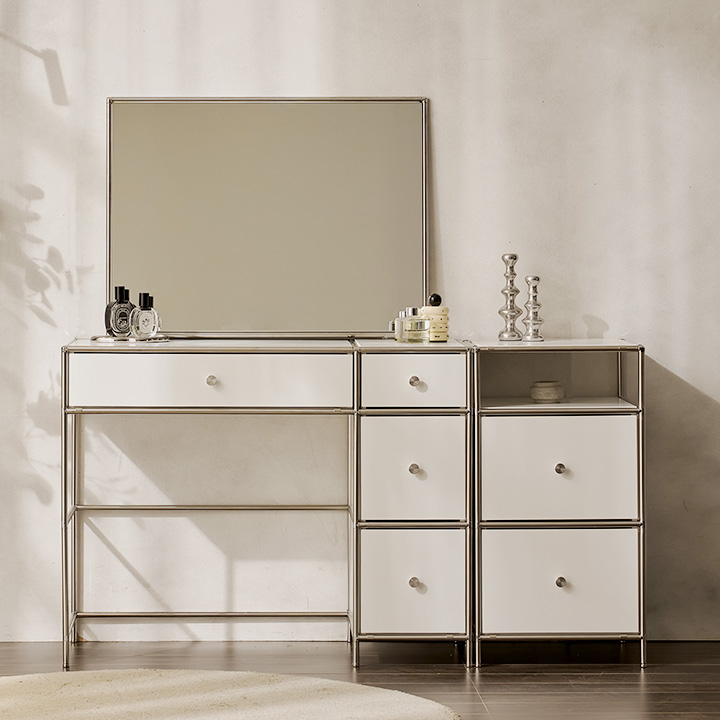 헤이몰리 헤이즈 970 서랍 화장대 + 400 선반 서랍장 + 사각거울 세트 방문설치, 퓨어화이트 767,000원