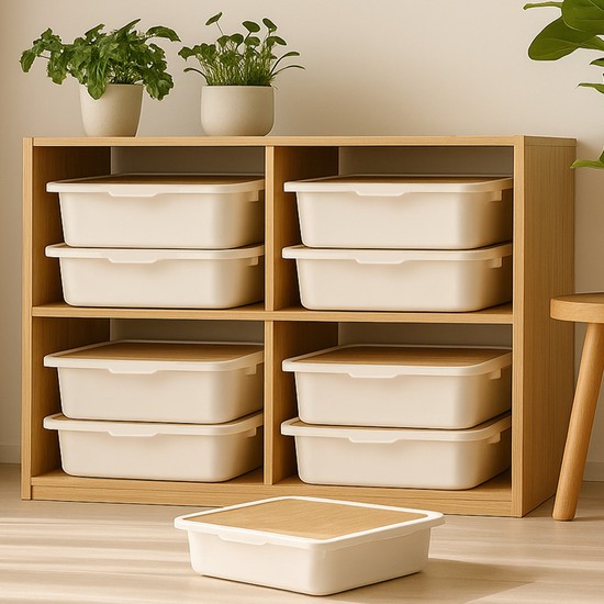 모모 팬트리 리빙박스 우드상판 M 2개+2개 총 4개 옷 수납 장난감 정리함 적층형 28,230원