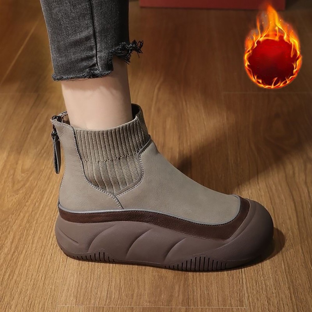 ROYALBELLE  여성 통굽 키높이 라운드토 쿠셔닝 기모 방한 캐주얼 데일리 스니커즈 앵클부츠 U01100815 21,900원