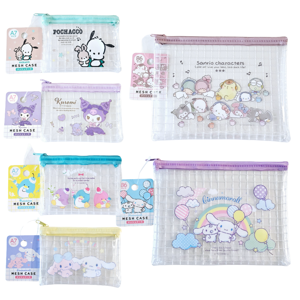 산리오 캐릭터즈 투명 파우치 메쉬 케이스 - 포차코 쿠로미 턱시도샘 시나모롤 일본정식수입 7,000원