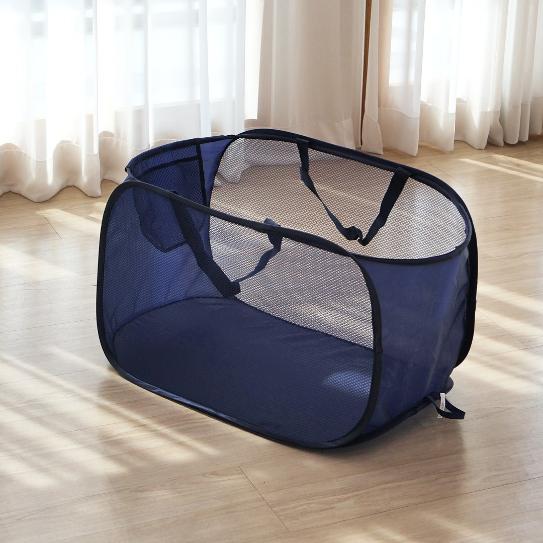 이지유 접이식 메쉬 빨래 바구니 원터치 세탁 보관 햄퍼, 네이비 6,800원