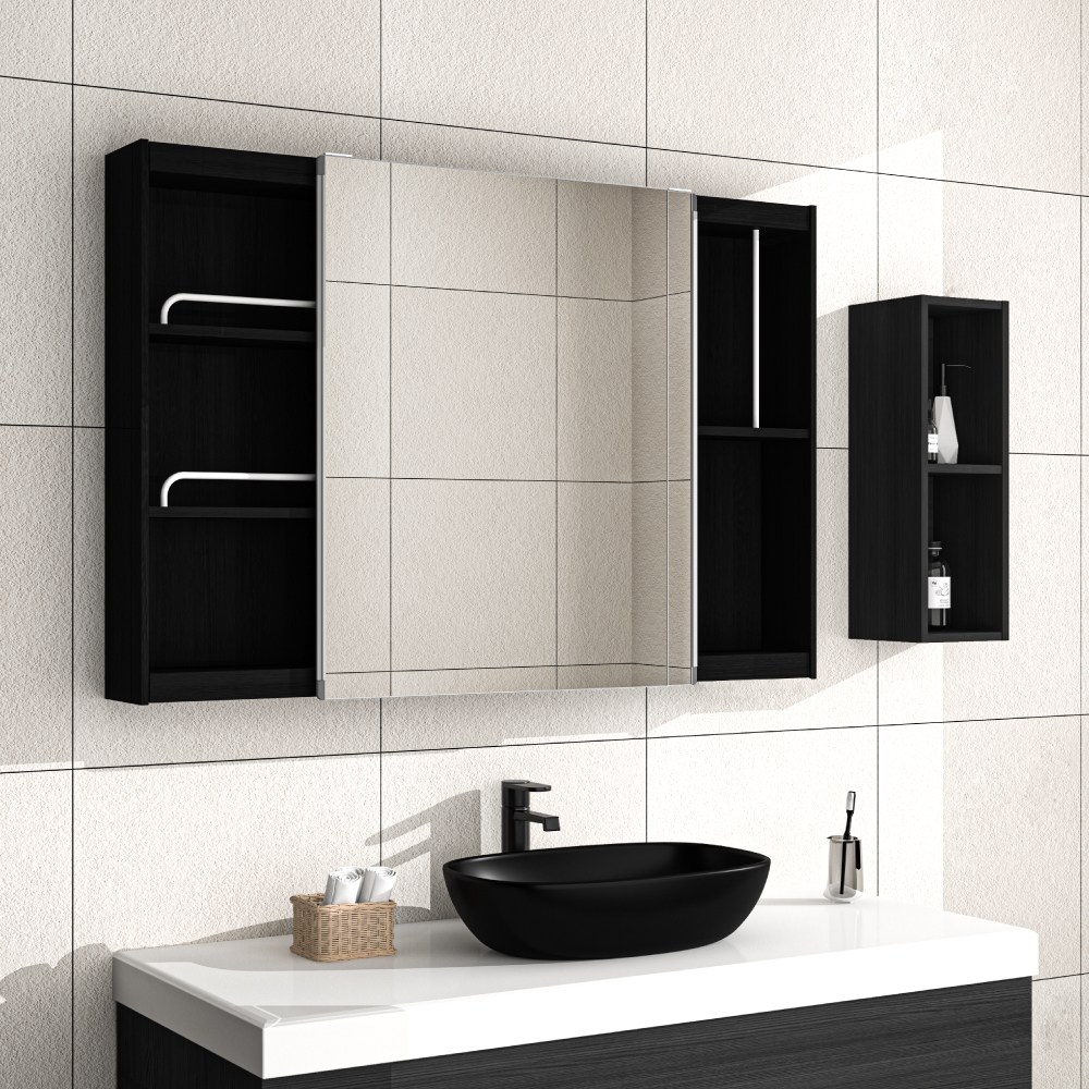 모카바스 전면 거울 슬라이드 도어 욕실 수납장(1200X800), 블랙(댐퍼&손잡이), 1개 167,000원