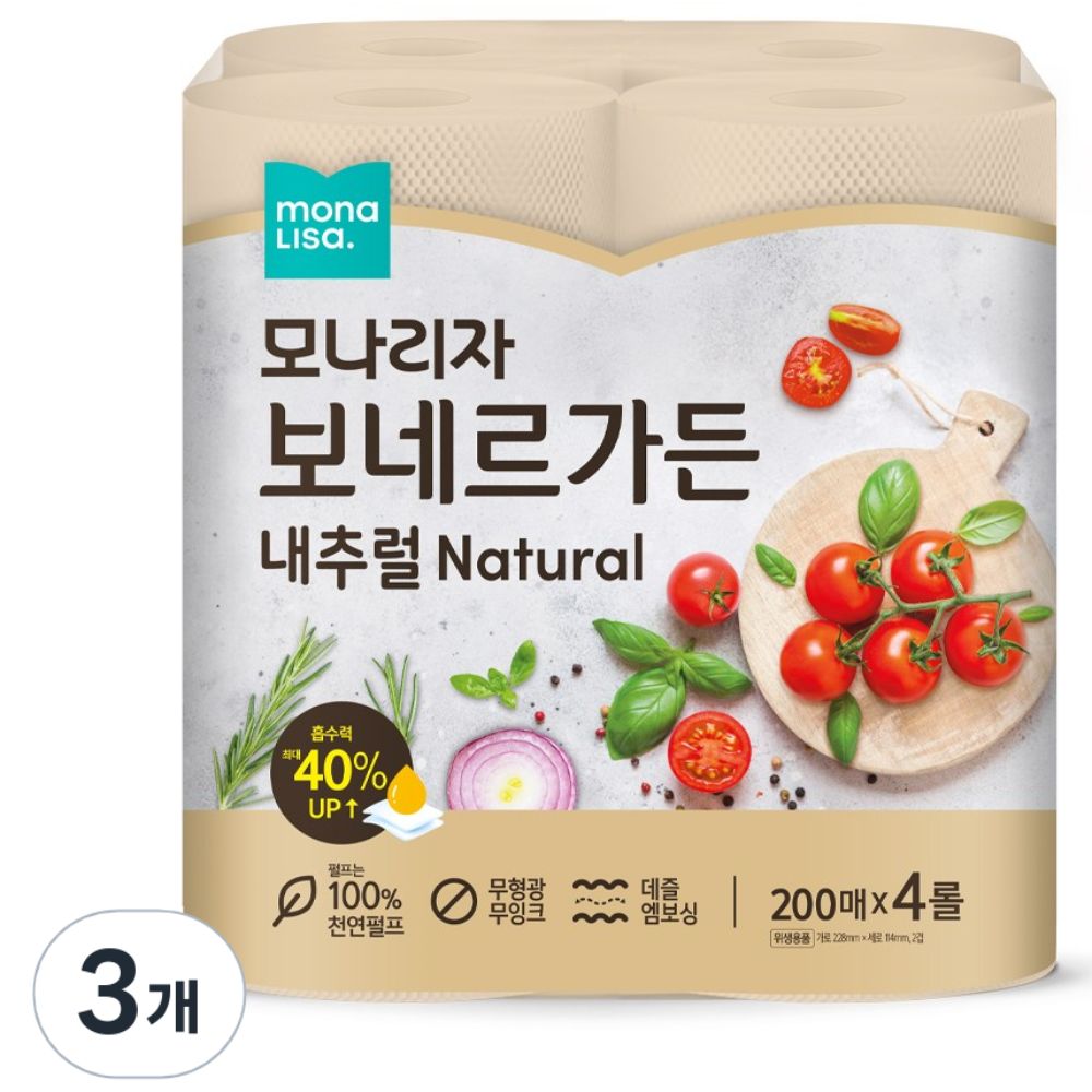 모나리자 무표백 키친타올 보네르가든 내추럴 200매 (빅사이즈) 14,700원