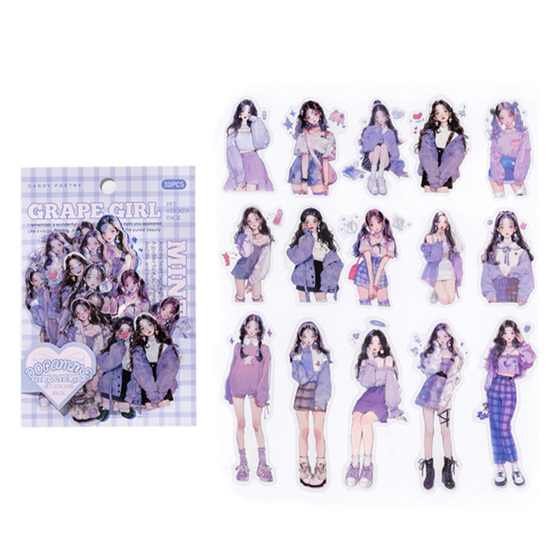 올리브파티 도파민걸 인물 소녀 감성 다꾸 스티커 30p 세트, 그레이프, 1세트 6,500원