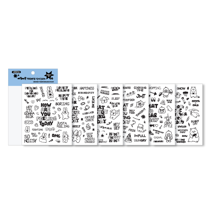 워너디스 삐뚤빼뚤 todays 낙서 투명 스티커 세트 6종 x 2p 세트 6,200원