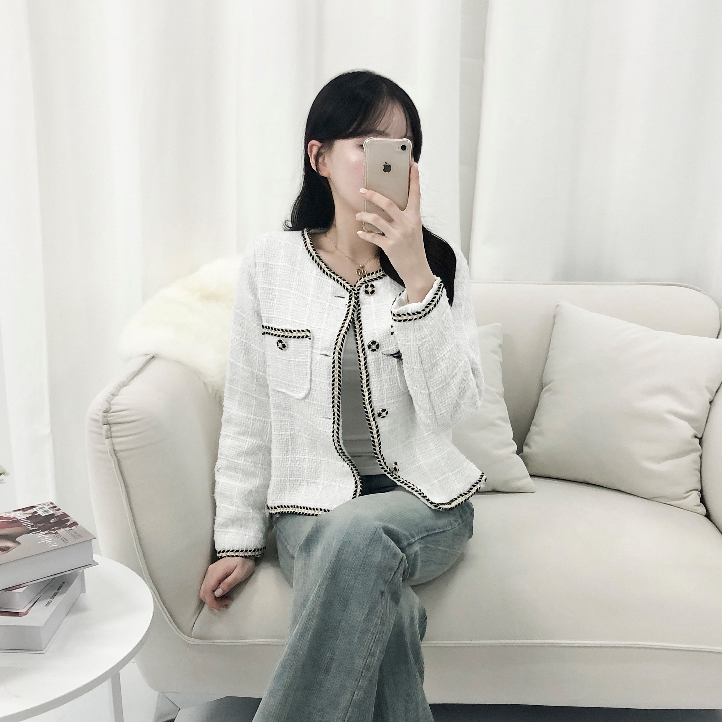 피어니스트 여성용 럭셔리 트위드 라인 자켓 32,090원