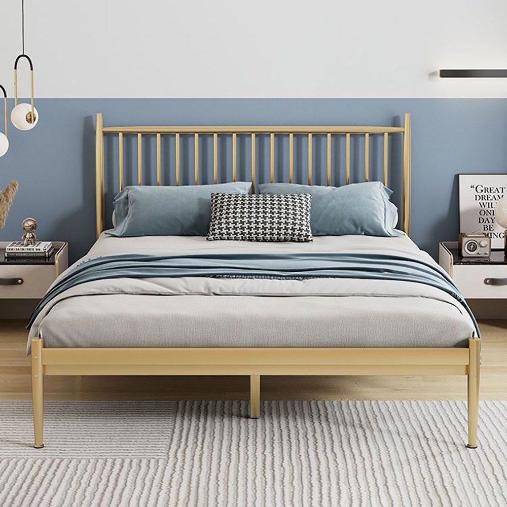 원룸 모던 심플 철제 침대프레임 1/2인용 북유럽 등받이 침대, 노란색 침대프레임A 222,000원