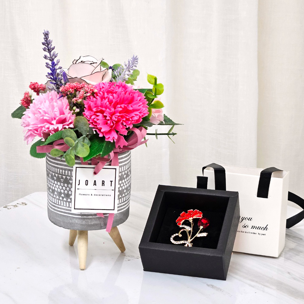 조아트 비누꽃 어버이날 카네이션 화분 + 카네이션 브로치 세트 + 투명창 쇼핑백, 핑크 19,900원