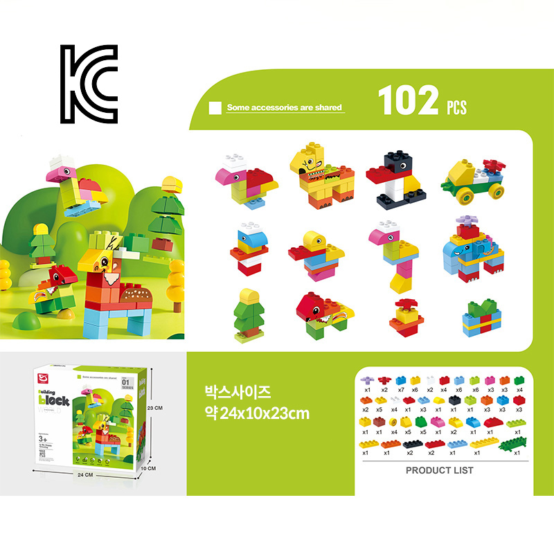 어린이 창의력 블록 102PCS 동물 DIY 조립 장난감 KDW-16, 1개, 혼합색상 32,670원