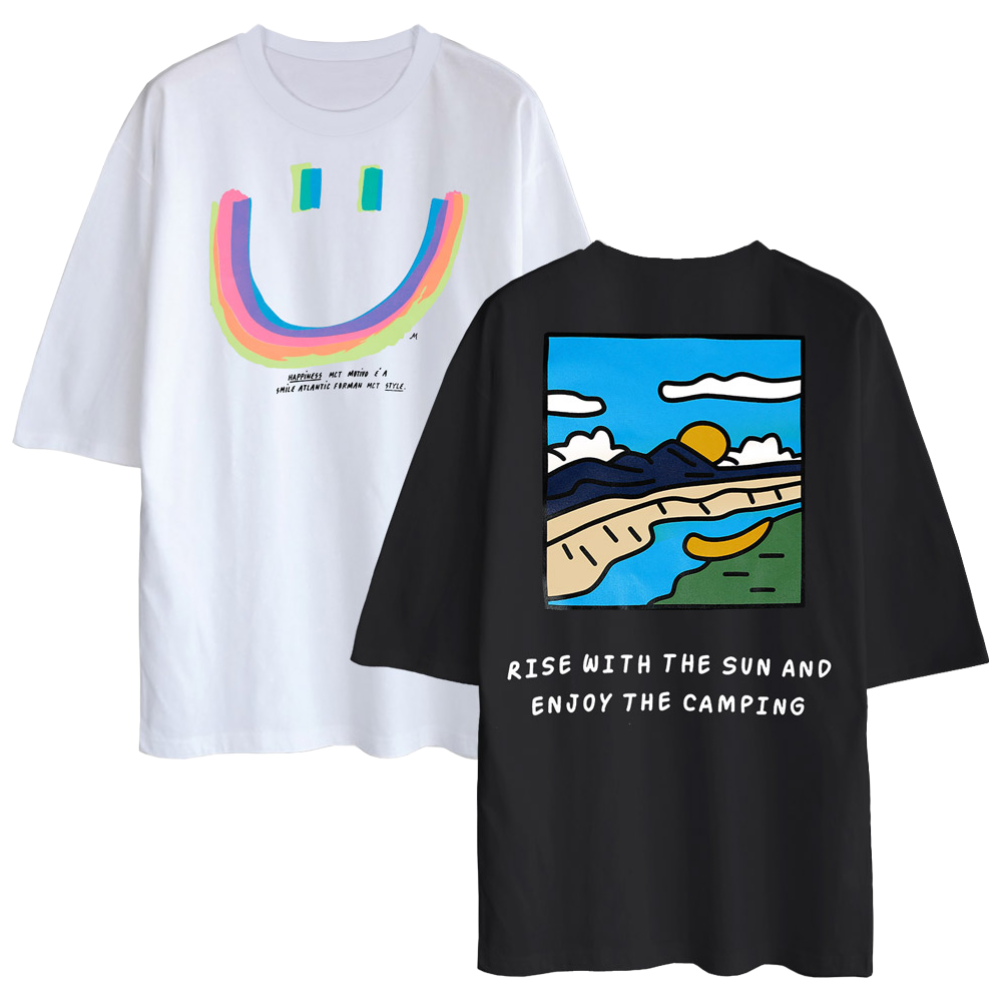 2장세트5부 오버핏 반팔티 리버캠핑+컬러스마일 남녀공용 반팔 티셔츠 33,900원