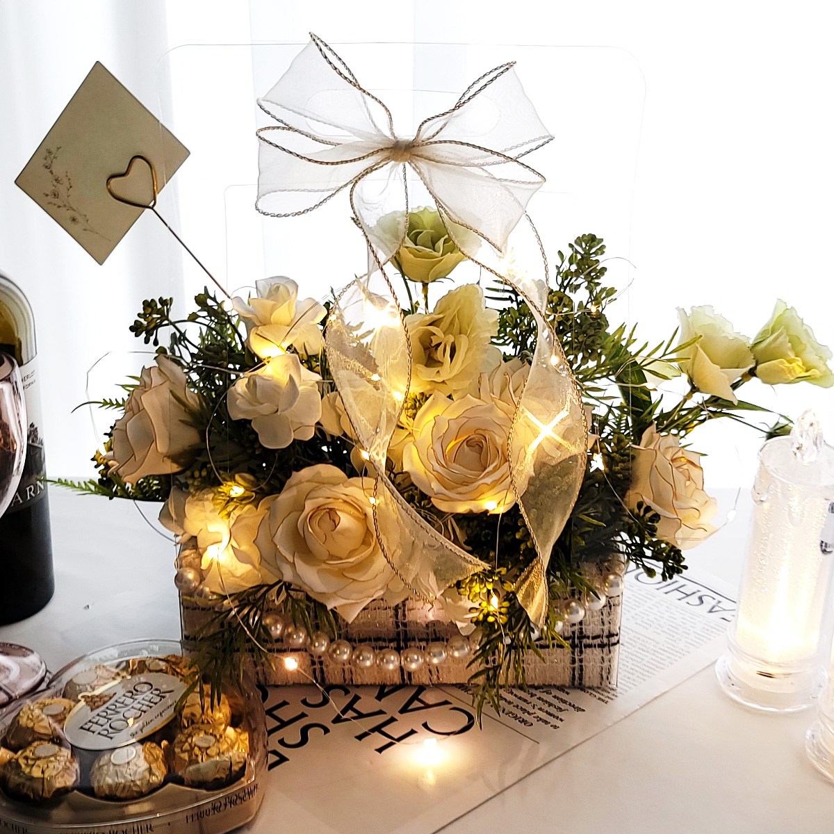 더라임코리아 LED 럭스 진주 비누꽃 핸드메이드 핸드백 플라워 꽃바구니 58,460원