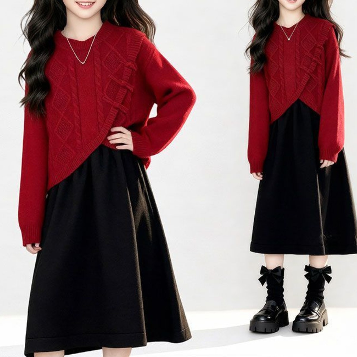 해피유통어린이 패션 세트 크로스 니트와 블랙 스커트 우아한 외출 스타일14세 이상 XG03 42,190원