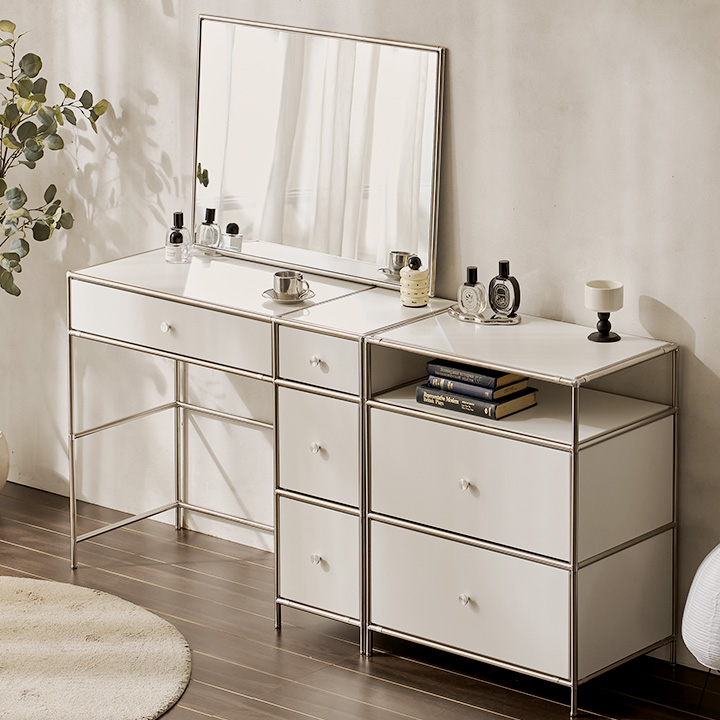 헤이몰리 헤이즈 970 서랍 화장대 + 600 선반 서랍장 + 사각거울 세트 방문설치, 퓨어화이트 777,000원