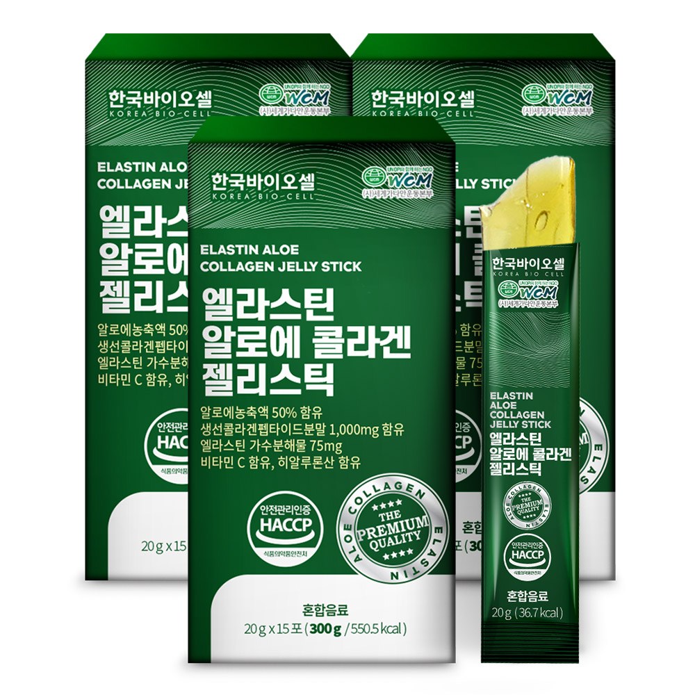 한국바이오셀 엘라스틴 알로에 콜라겐 젤리스틱, 300g, 3개 29,900원
