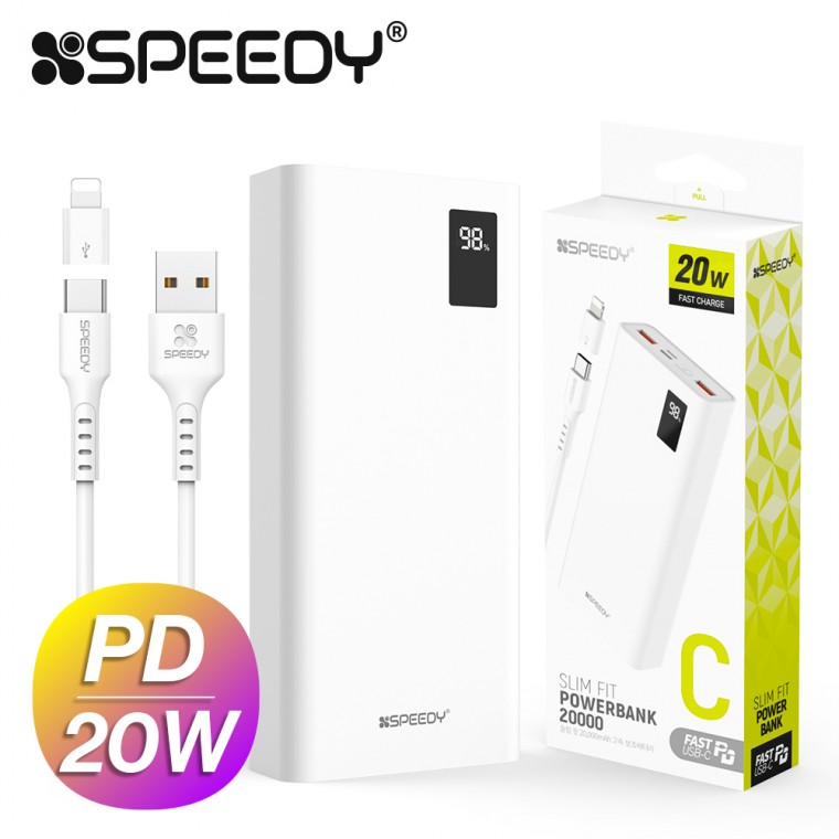 스피디 슬림 핏 PD 20고속충전 잔량표시 보조배터리 20000mAh + C타입 케이블 8핀 젠더 LED 26,490원