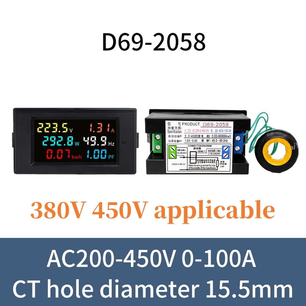 6IN1 AC 모니터 110V 220V 380V 100A 전압 전류 역률 활성 KWH 전기 에너지 주파수 측정기 디지털 LCD 볼트 앰프 29,200원