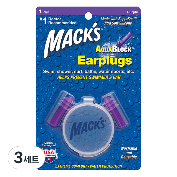 Macks 아쿠아블록 실리콘 수영 귀마개 보라색 2p 11,580원