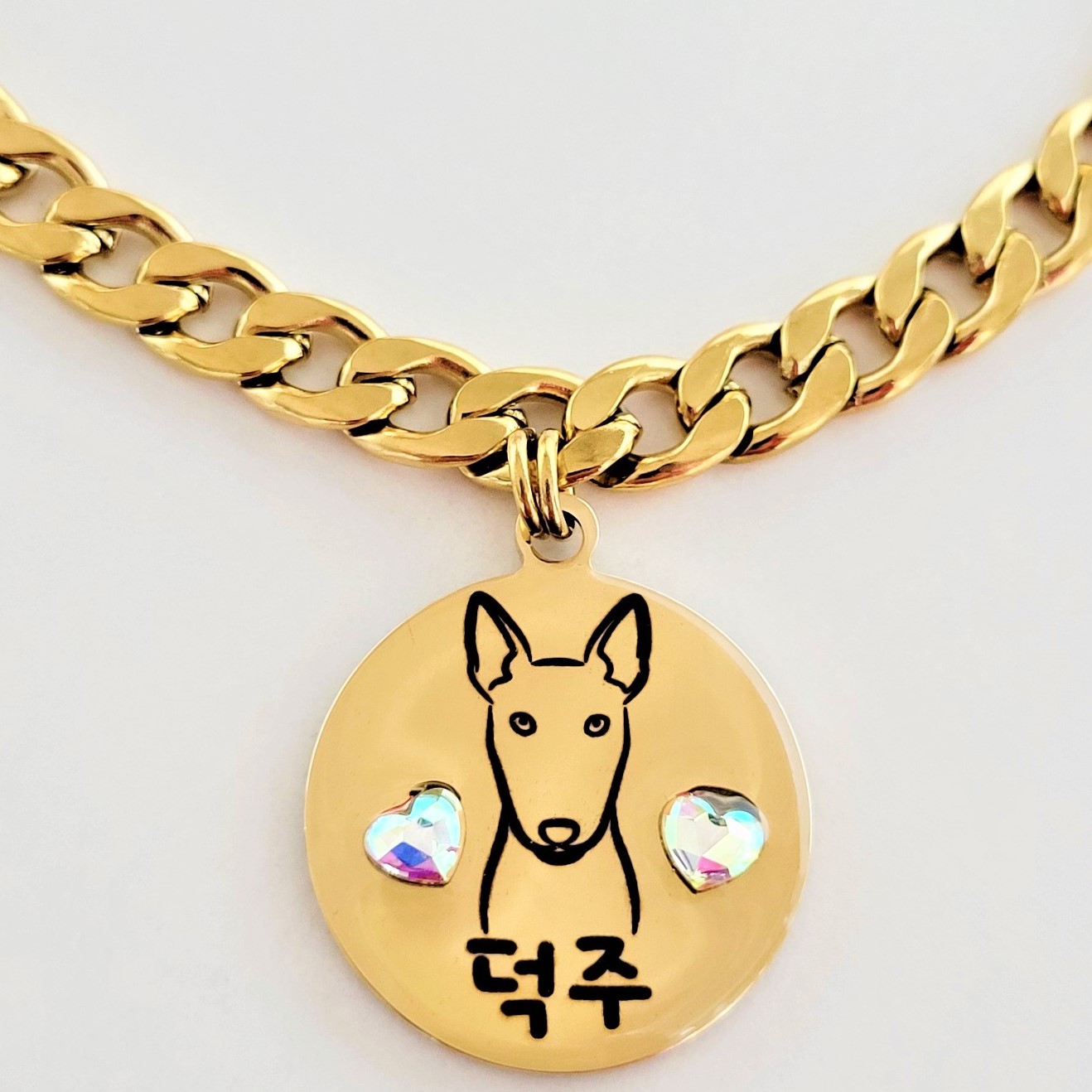 서은이네 애견이름표 강아지 고양이 목걸이 인식표 써지컬스틸원형+양쪽하트큐빅+투명코팅+써지컬스틸체인목줄(9mm폭,7mm폭,5mm폭)+길이조절가능+더블오링연결, 1개 39,000원