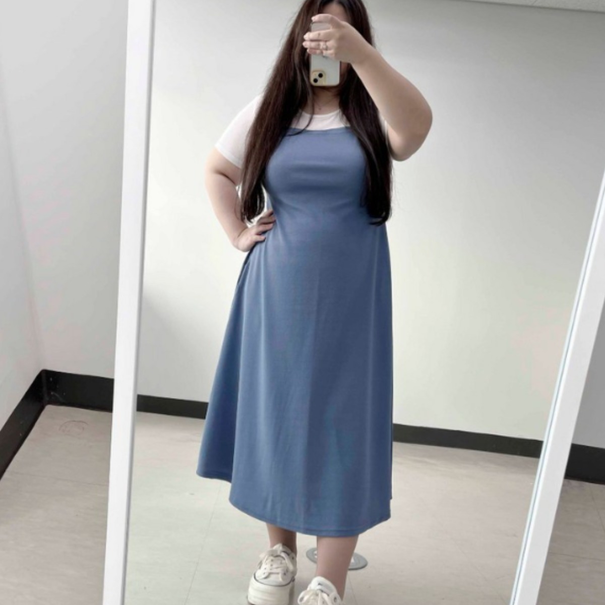 (66-110) 로로 빅사이즈 퍼지는 라인이 정말 예쁜 플레어 A라인 뷔스티에 훌 나시 원피스 4XL 19,900원