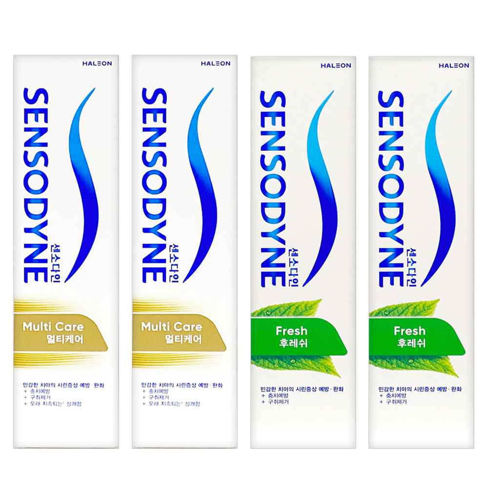 [약국전용] 센소다인 멀티케어 120G x 2개 + 후레쉬 120G x 2개 시린이 개선 효과,  잇몸에 좋은 치약 대용량 22,390원