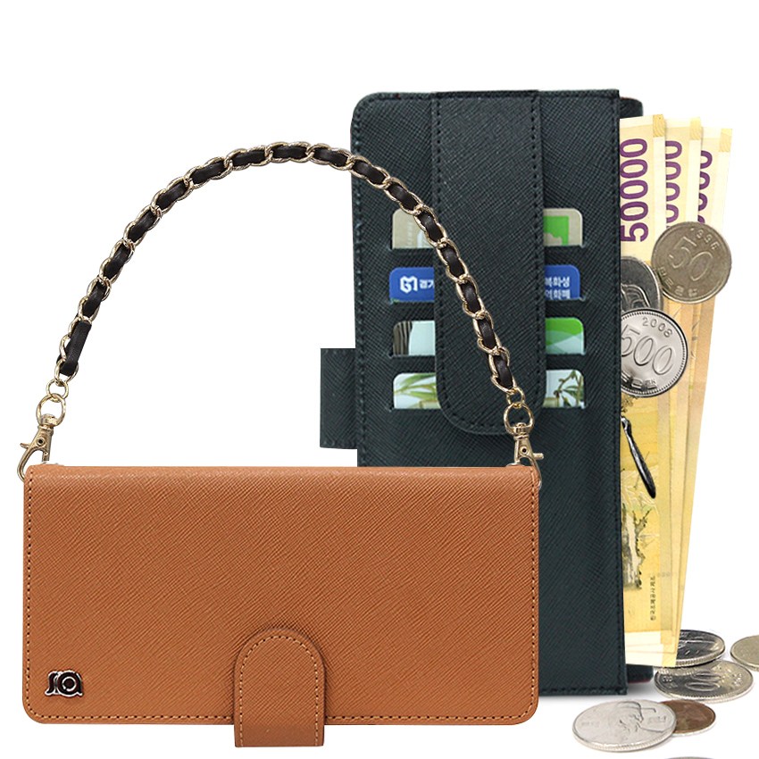 프라펠 내부지퍼형 카드 지폐 수납 지갑형 휴대폰 케이스 + 손목 체인 스트랩 21,800원