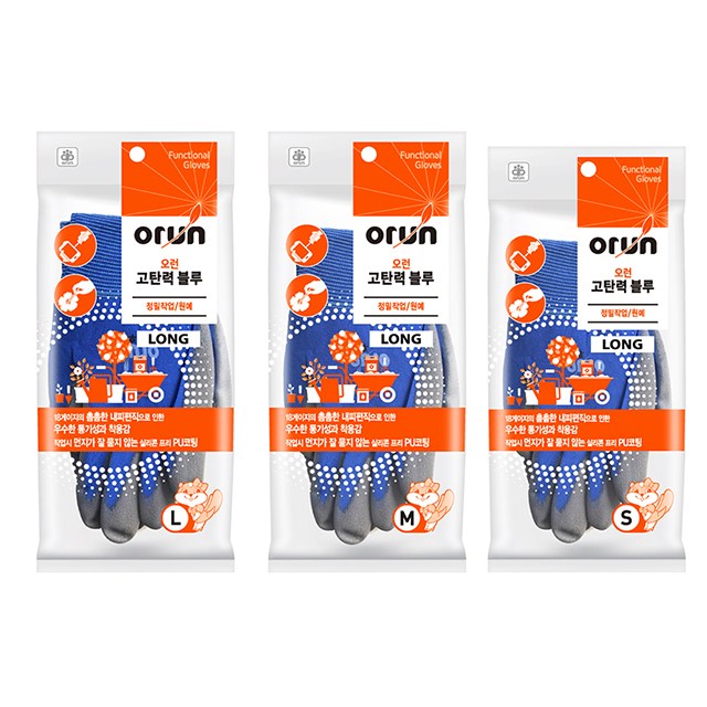 [오런] 고탄력블루 PU손바닥코팅 작업장갑, 장목(롱) 142,800원
